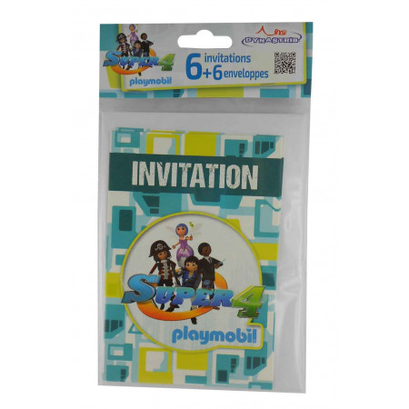 6 Invitations Playmobil Super 4 6 Invitations Playmobil Super 4