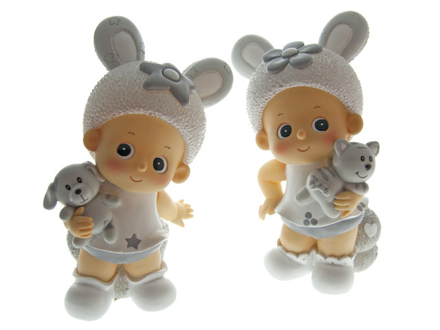 Grand Sujet Bapteme Bebe Bonnet Blanc Et Gris