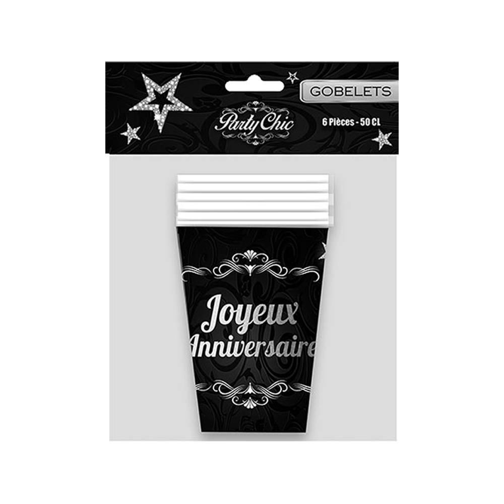6 Gobelets Joyeux Anniversaire Argent 50 Cl