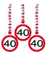 Lot de 3 suspensions d'anniversaire - 40 ans