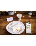 12 assiettes blanches chevrons or