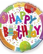 Ballon hélium rond Happy Birthday multicolore