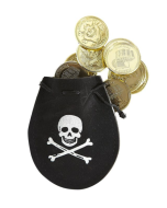 Bourse de pirate avec 12 doublons en or 