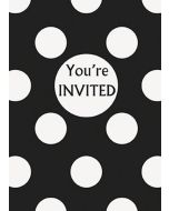 8 cartes d'invitation noires à pois blanc