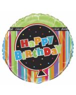 Ballon hélium rond Birthday Stripes