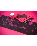 Chemin de table Joyeux anniversaire pailleté fuchsia -2