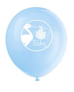 8 ballons Baby-Shower cigogne - bleu