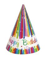 8 Chapeaux de fête Happy Birthday multicolore