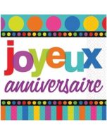 16 serviettes Joyeux anniversaire - pois et rayures