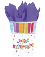 8 gobelets multicolores joyeux anniversaire