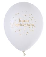 Lot de 8 ballons joyeux anniversaire blancs et or -2