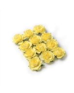 12 Roses papier sur tige jaunes 