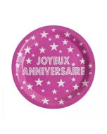 Assiette Joyeux anniversaire de coloris fushia