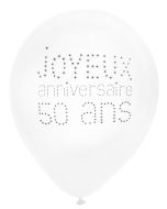 Lot de 8 ballons blancs "Joyeux Anniversaire 50 ans"