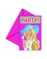 Cartes d'invitations et enveloppes "Barbie Dollicious" x 6