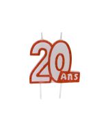 Bougie rouge et blanche 20 ans sur pique