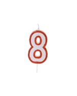 Bougie anniversaire chiffre 8 sur pique contour rouge 
