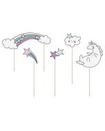 5 décorations gâteaux licorne sur piques