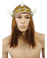 Casque de viking souple avec cornes et cheveux