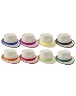 Chapeau paille adulte - Borsalino avec ruban - 8 couleurs assorties 