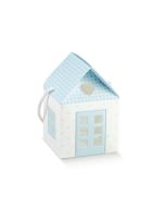 10 Boîtes à dragées maison bleue avec cordon - 8 cm