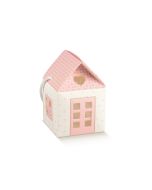 10 Boîtes à dragées maison rose et blanche à fleurs - moyen modèle