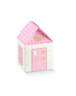 10 Boîtes à dragées maison rose et blanche à fleurs - petit modèle