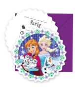 6 invitations + enveloppes la Reine des Neiges