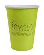 Gobelets Joyeux anniversaire - vert anis - x10