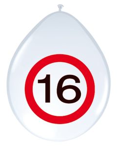 Lot de 8 ballons anniversaire 30 cm - 16 ans.