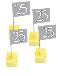 Lot de 50 pics drapeaux anniversaire en Argent - 25 ans.