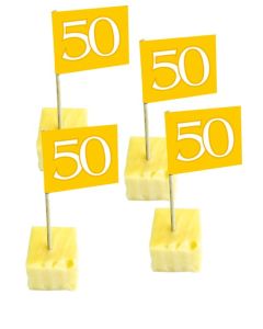 Lot de 50 pics drapeaux anniversaire en Or - 50 ans