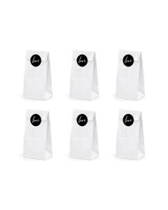6x Sachet Dragées Papier Blanc + Etiquette Love