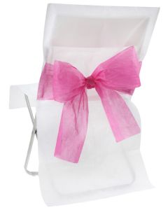 10x Housse de chaise noeud bicolore Blanc et Fuchsia