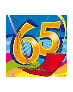 Lot de 20 serviettes anniversaire 25 x 25 cm - 65 ans.