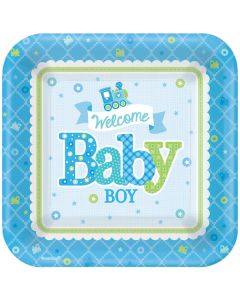 8 Assiettes carrées Baby Shower garçon
