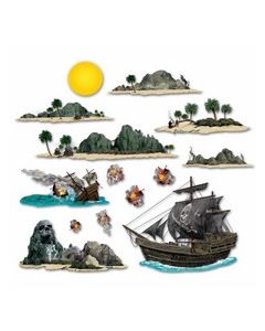 Poster île mystérieuse et bateau pirate x14