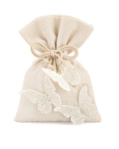 12 Pochons à dragées écru papillons 