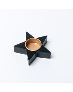 Bougeoir en bois étoile noire - 10 cm