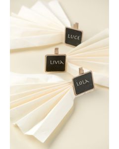 6 Marque-places ardoises carrées sur pince métallisée - or