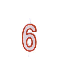 Bougie anniversaire chiffre 6 sur pique contour rouge