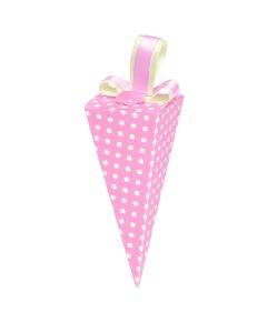 10 Cônes à dragées roses à pois blancs