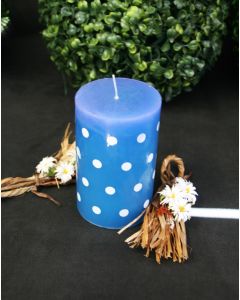 Bougie bleue à pois blancs