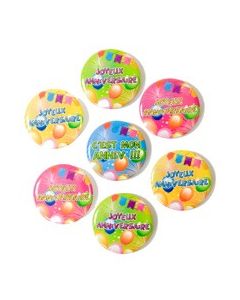 7 badges en métal Joyeux Anniversaire