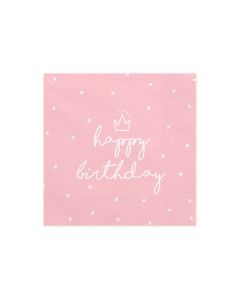 20 serviettes jetables happy birthday roses à pois blancs