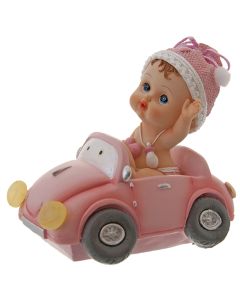 Sujet bébé rose dans une voiture