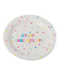 lot de 12 assiettes Joyeux Anniversaire multicolores