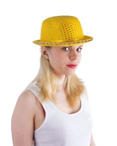 Chapeau feutre melon adulte - tissu sequins or