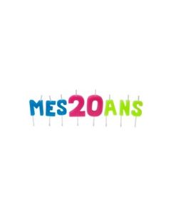 Bougies lettres sur piques "Mes 20 ans"