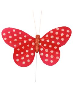 6 Papillons sur tige à pois - rouge